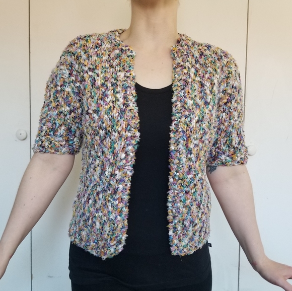 SOLD🌈Hand Made Rainbow Ribbon Knit Cardigan - Picture 6 of 6